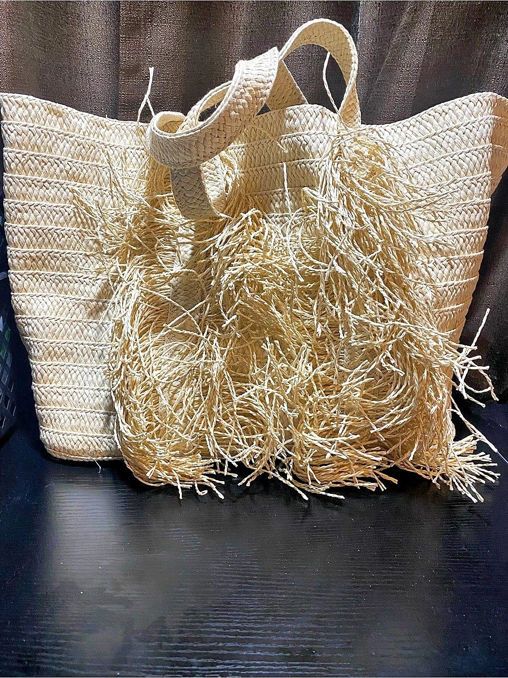 btb Woven Fringe Tote in Cream